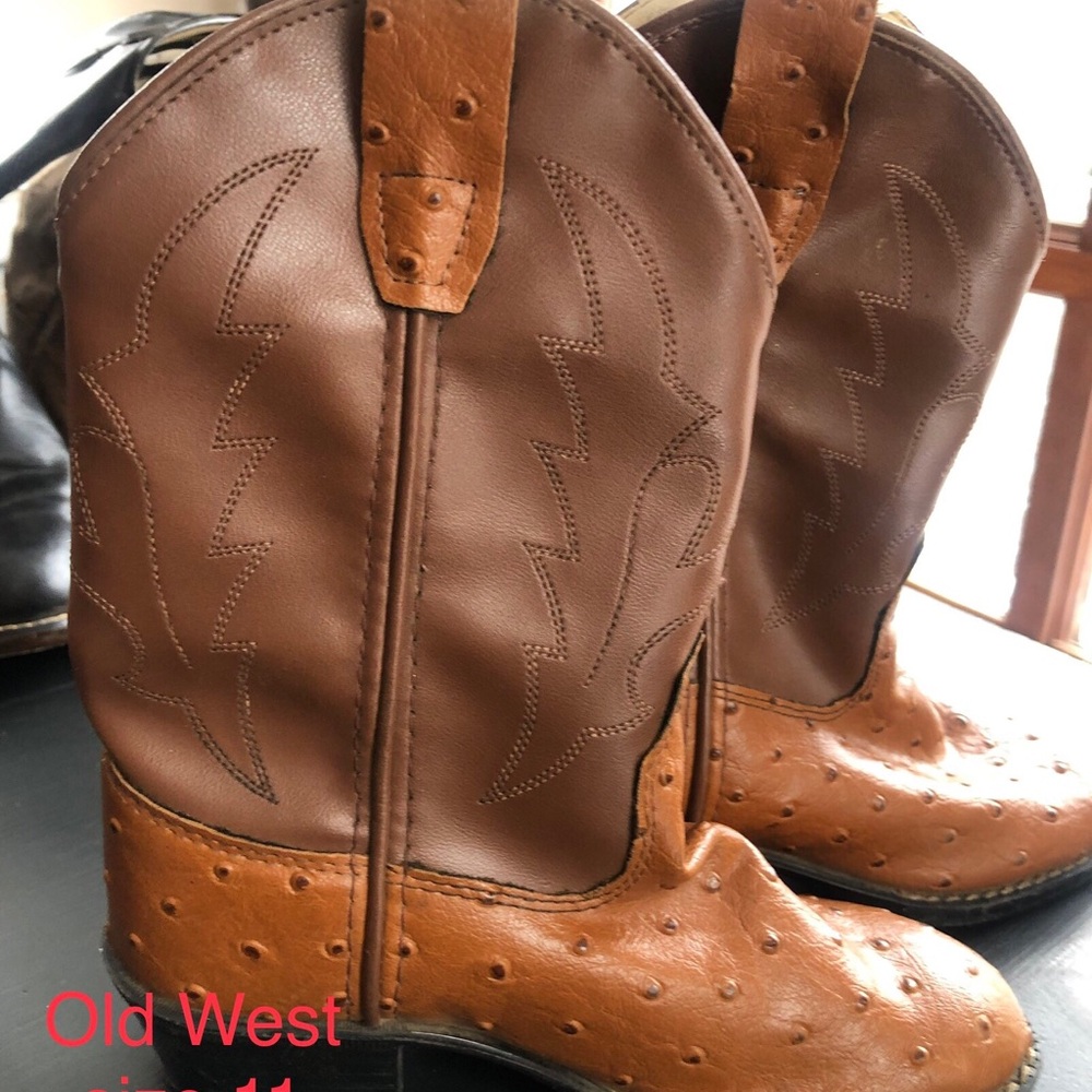 Old West Brown Two-Tone Kids Cowboy Boots